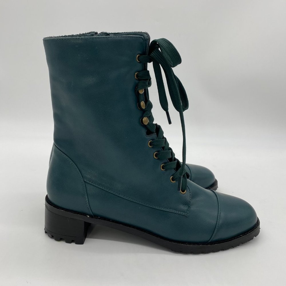 Blue Round Toe Heel Lace Up Ankle Booties